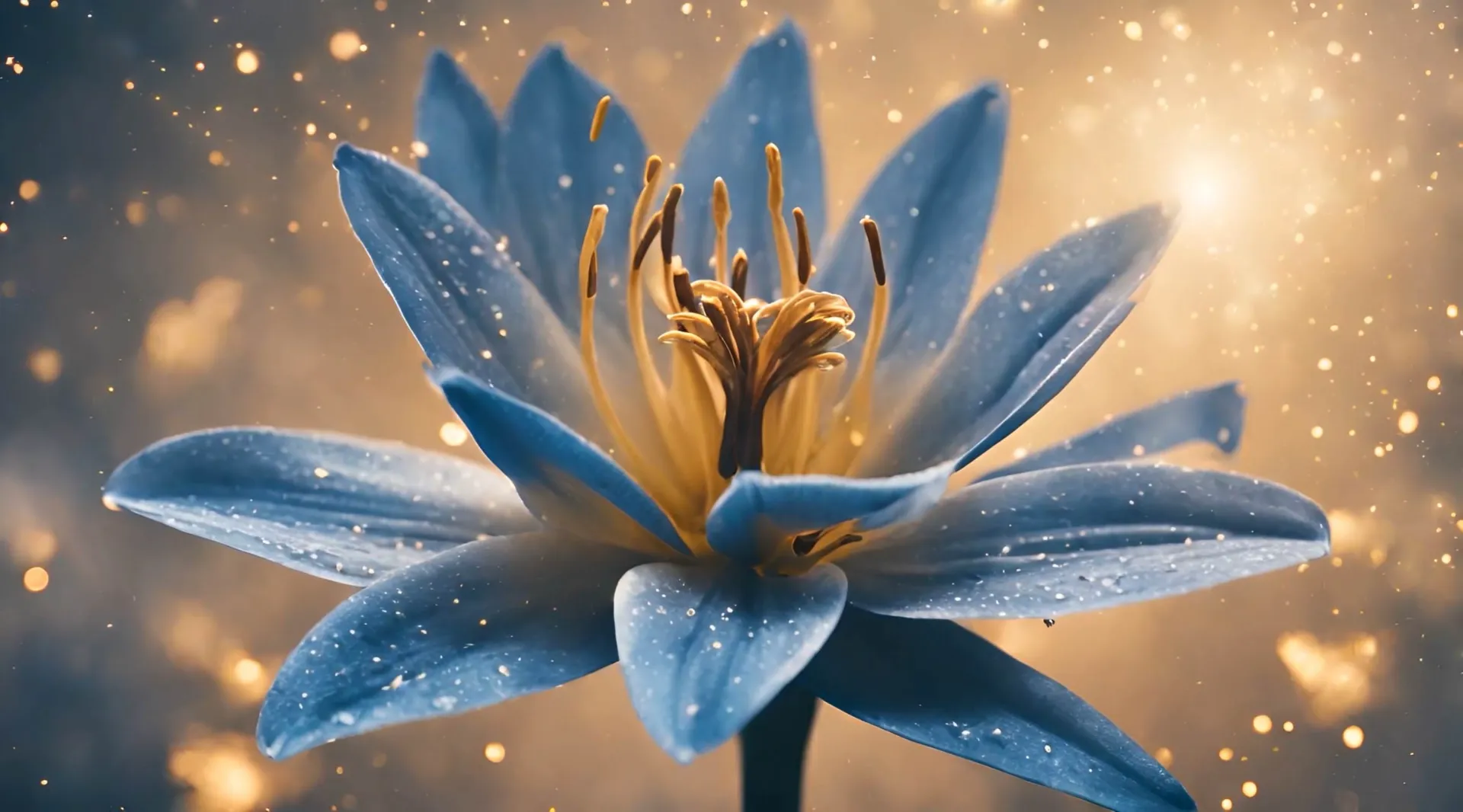 Glowing Blue Flower with Morning Dew Botanical Video
